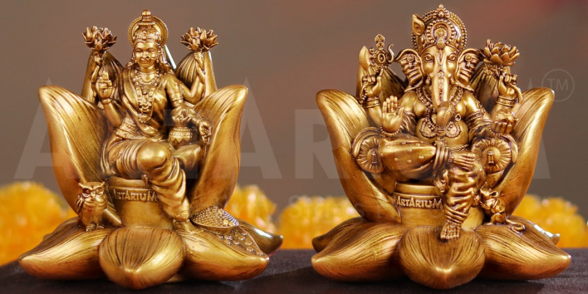 Divine Trio: Ganesh, Laxmi, and Saraswati in Reverent Seating